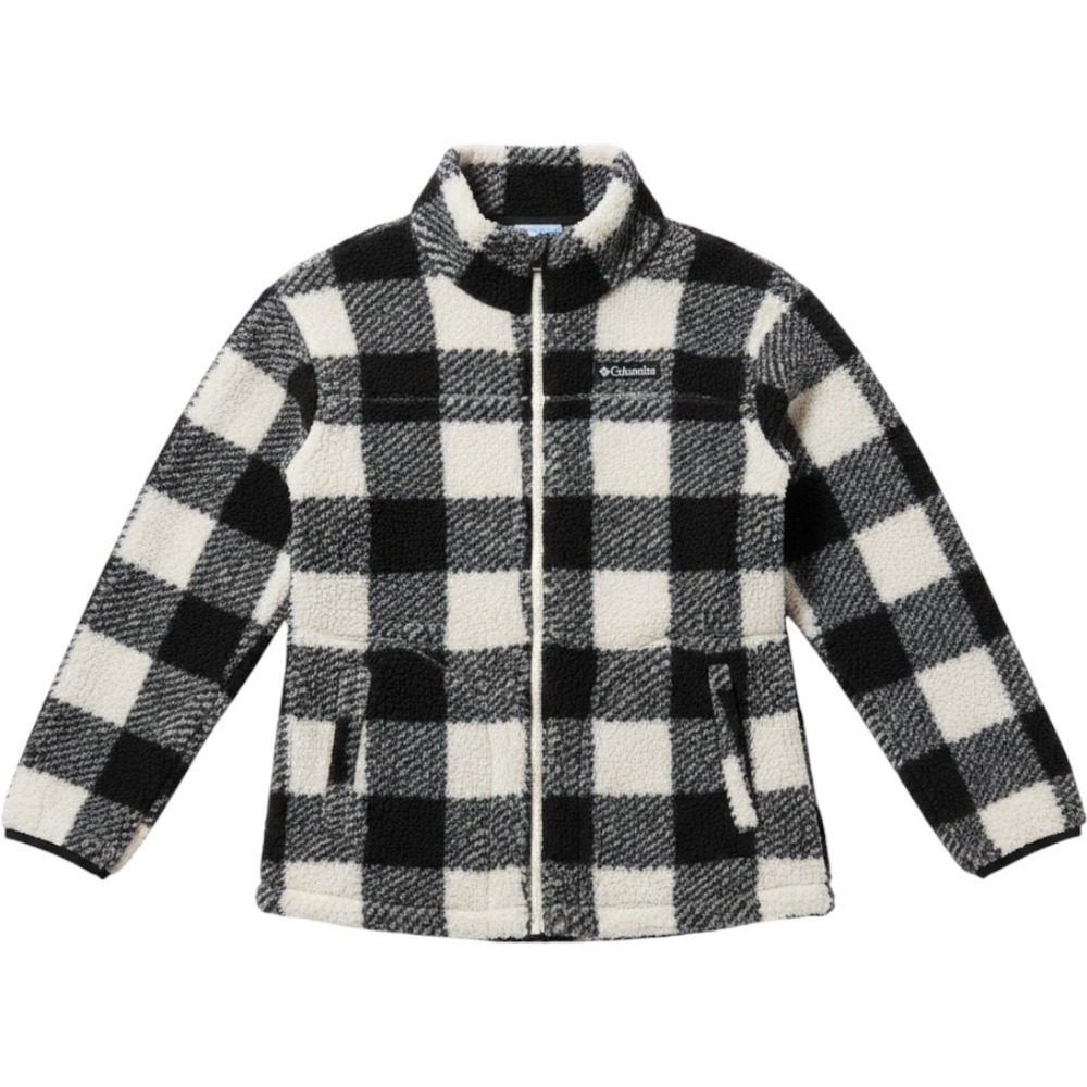 Columbia Girls Buffalo Plaid Fleece Full Zip Jacket Black White Size M 10/12